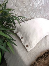 Image of Linen pillowcase with buttons Stone Washed Pillow Sham Super Soft Linen Bedding