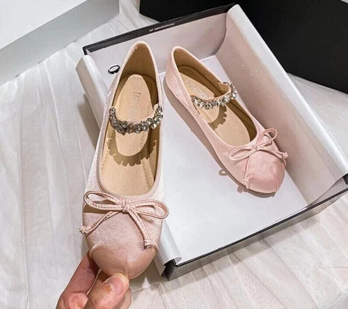 Satin-Ballerinas Ballerinas Damen Fliege flache Mary Jane Halbschuhe Schuhe - Bild 18 von 45