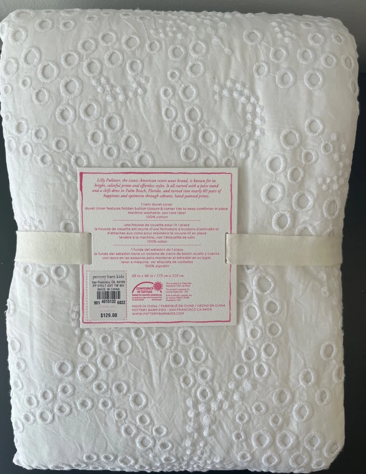 Pottery Barn Kids Lilly Pulitzer TWIN Size EYELET M'Ocean Duvet Cover & Sham NWT - Image 3 of 4