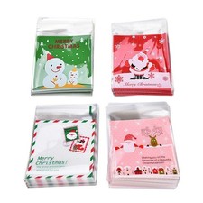 100pcs Gift Bags Self Adhesive Merry Christmas Cookie Candy Package Cellophane