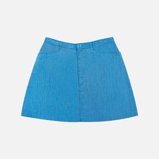 Vintage 90s Minimal Esprit Cerulean Aquamarine Blue Wool Blend A-Line Mini Skirt