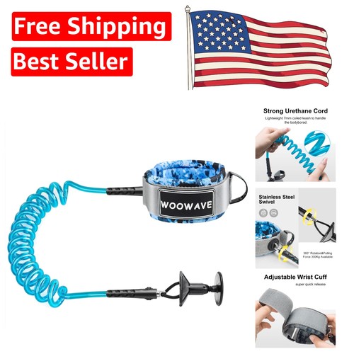 Stylish Coiled Bodyboarding Leash with Plug - Comfort and Security Guaranteed - Picture 1 of 9
