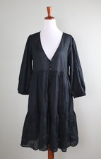 J.CREW $118 Solid Black Button Front Semi Sheer Beach Dress Size Medium