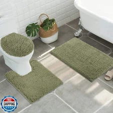 ITSOFT 3pc Non-Slip Shaggy Bathroom Mat Set, Includes 24 x 21 Inc