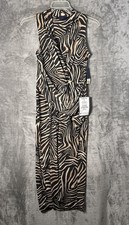 🆕 Rachel Roy Women's Animal Print Wrap Sheath Dress Size M Brown Sleeveless