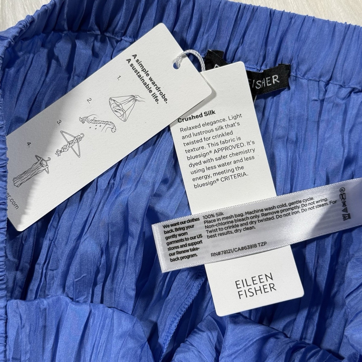 Eileen Fisher Women's Size Petite Large PL Blue Crushed Silk