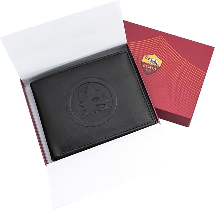AS Roma Mens Black Leather Wallet Official Club Gift Box Turtleneck IMMA