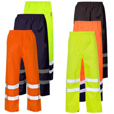 Hi Viz Waterproof Rain Over Trousers Mens Elasticated High Vis Visibility Pants
