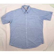 Vintage 90s LL Bean Mens 17.5 Short Sleeve Oxford Cloth Shirt Blue Made in USA