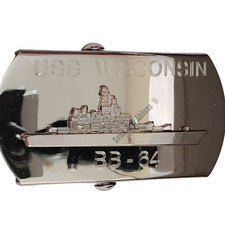 Brass Belt Buckle, USS Wisconsin BB-64, 3"W x 1-1/2"H, NIB, Hilborn-Hamburger