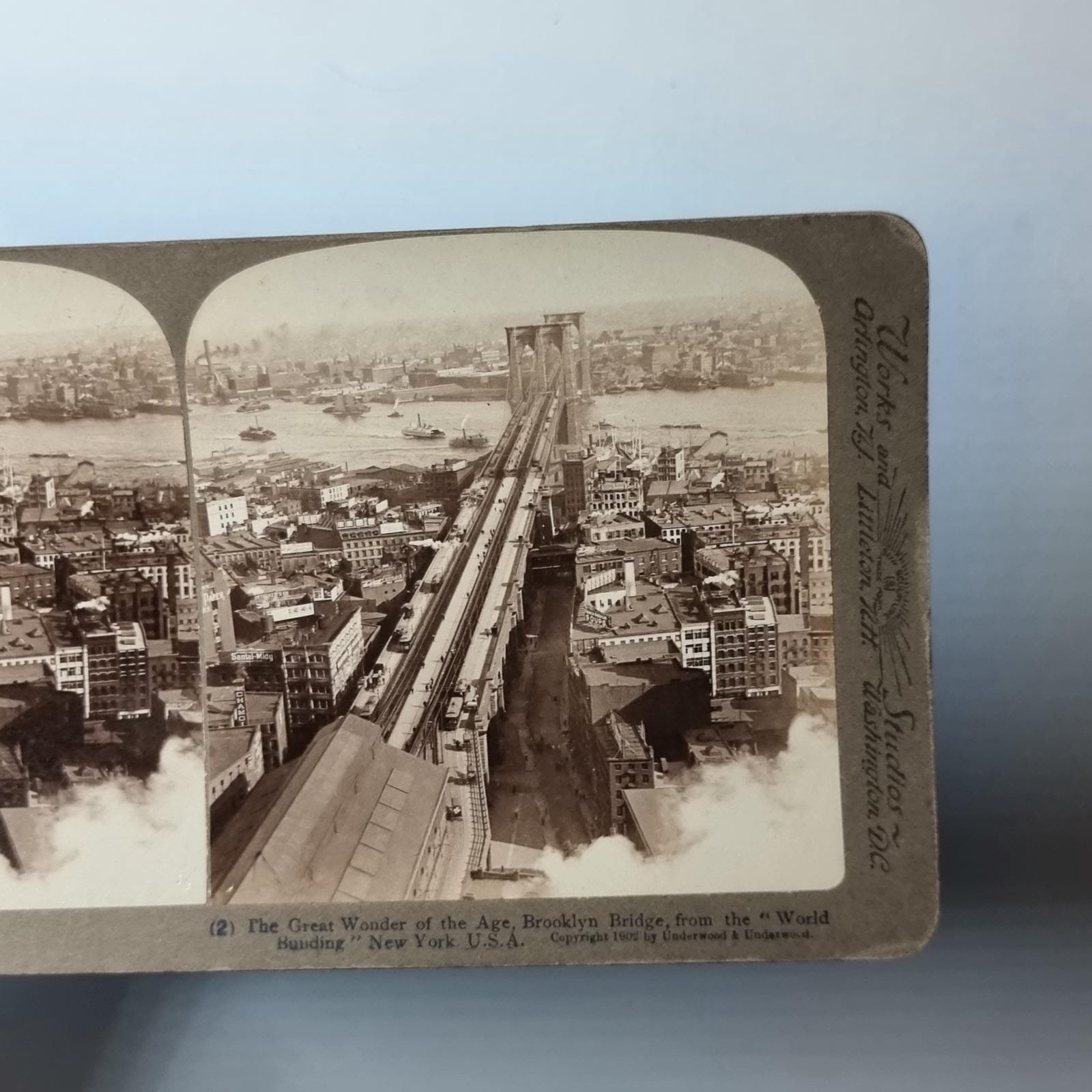 New York Ny America Stereoview C1900 Real Photo Elevated View Of Brooklyn Bridge