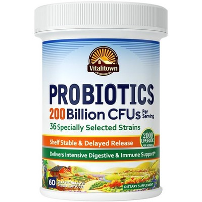 Vitalitown Probiotics 200 Billion CFUs 36 Strains | Shelf Stable, Acid & Bile
