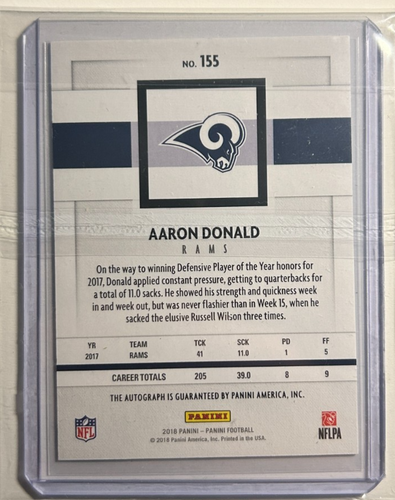 Aaron Donald AUTO # 10/10 Panini Pantheon Gold 2018 Certificato Autografo Rams HOF - Foto 2 di 2