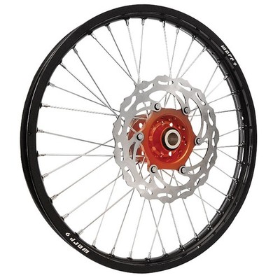 Warp 9 Complete Wheel Kit - Front 21 x 1.60 Black Rim/Orange Hub/Silver Spokes &