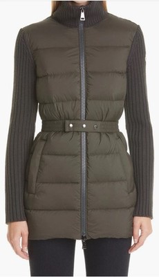 Authentic MONCLER Quilted Down & Knit Cardigan Olive Green $1125 Size Medium New