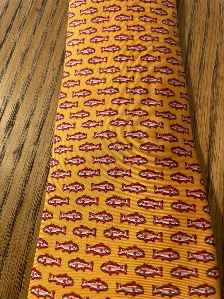 Corbata de seda de pez rojo de la costa del golfo de París Texas nueva sin etiquetas hecha a mano EE. UU. Corbata pez animal Foto 4 de 4