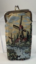 Vintage Tapestry Eyeglass Case Windmill Kiss Clip Closure 3.25 x7