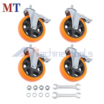 4 Pcs 5'' Rotating Valve Stem Caster Orange W/Double Brake Capacity Up To 1200Lbs