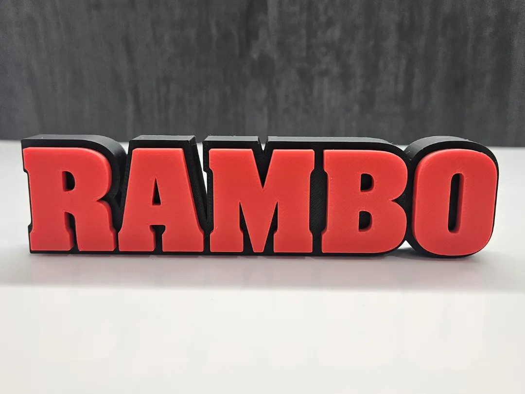 Rambo 3d printed desk sign logo display red black movie memorabilia decor