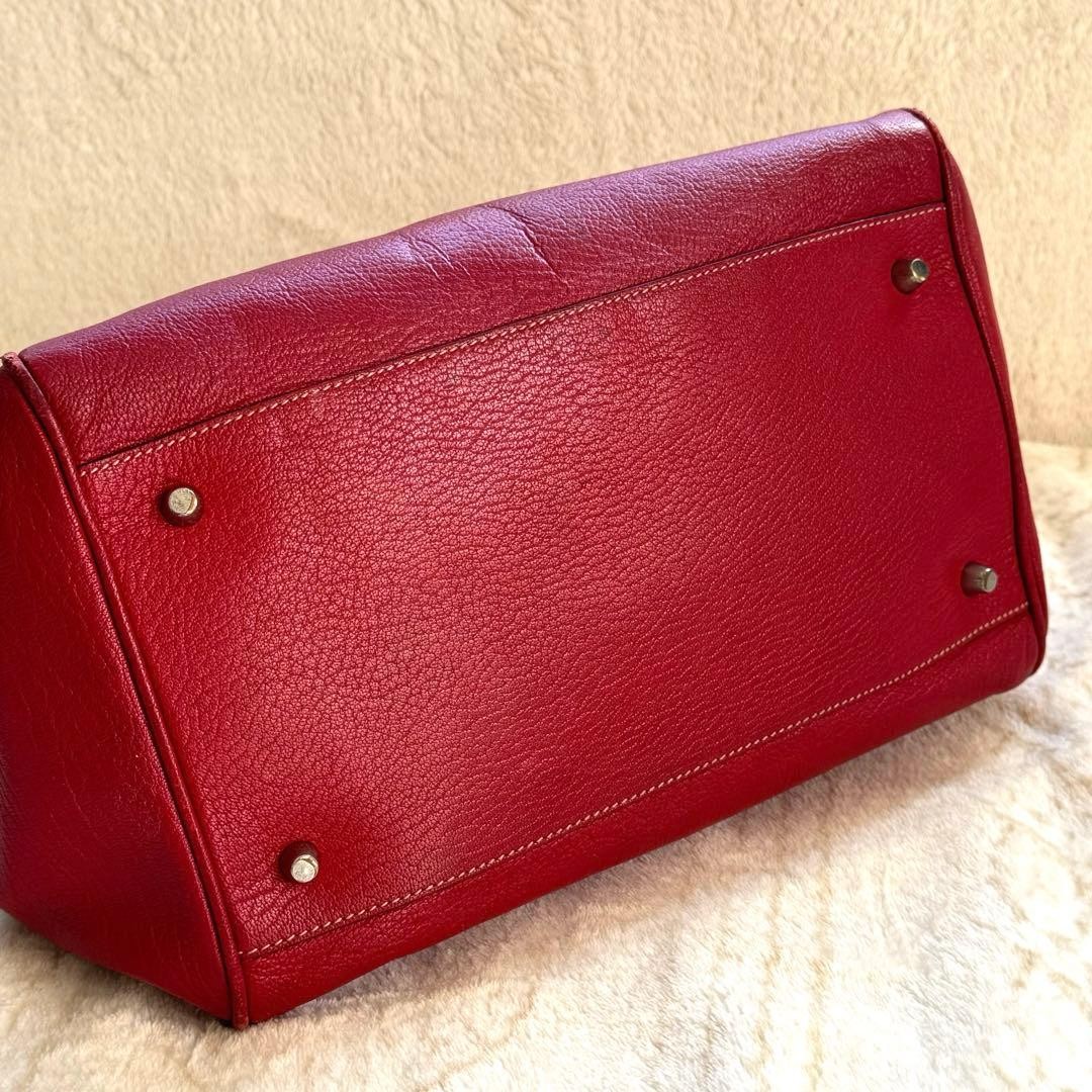 PRADA Hand Bag Clasp Purse Leather Red Silver thumbnail 7