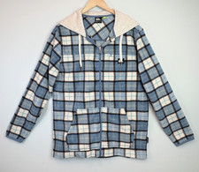 New Mens Quiksilver sz Medium Surf Days Fleece Full Zip Hoodie Blue Plaid Print
