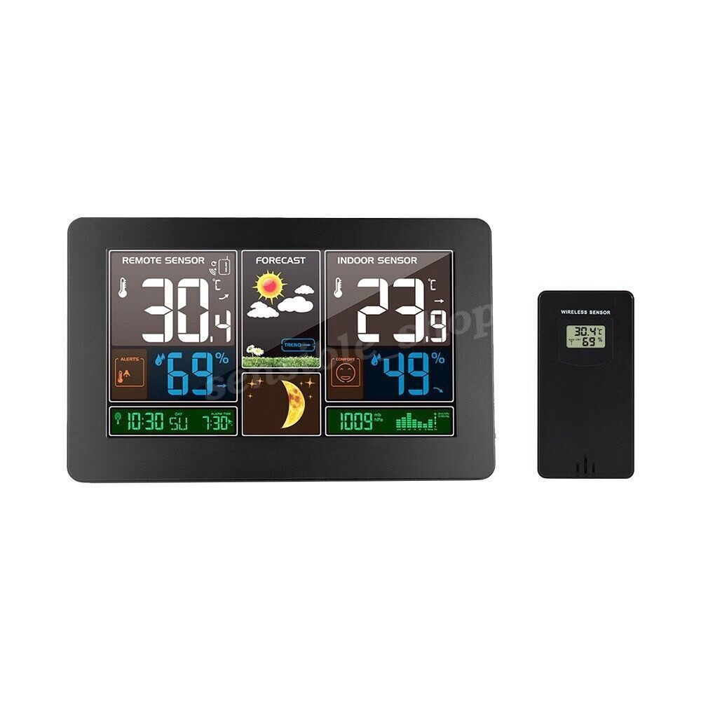 Weather Station Digital Wall Table Clock Wireless Remote Sensor Atomic Clock