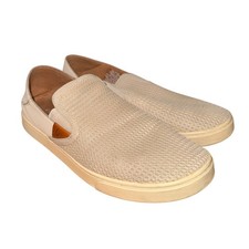 OluKai Pehuea Women 9.5 Pre-Owned Slip On Sneakers Off-White Mesh Drop-In Heel
