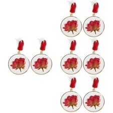 4Pairs Women Flower Earrings Studs with Epoxy and Dry Glue Design