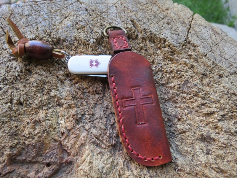 Victorinox sd custom leather pocket slip with cross made in USA