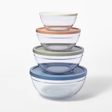 8pc Glass Set of 4 Mixing Bowls with Lids Clear - Figmint™: Microwave without