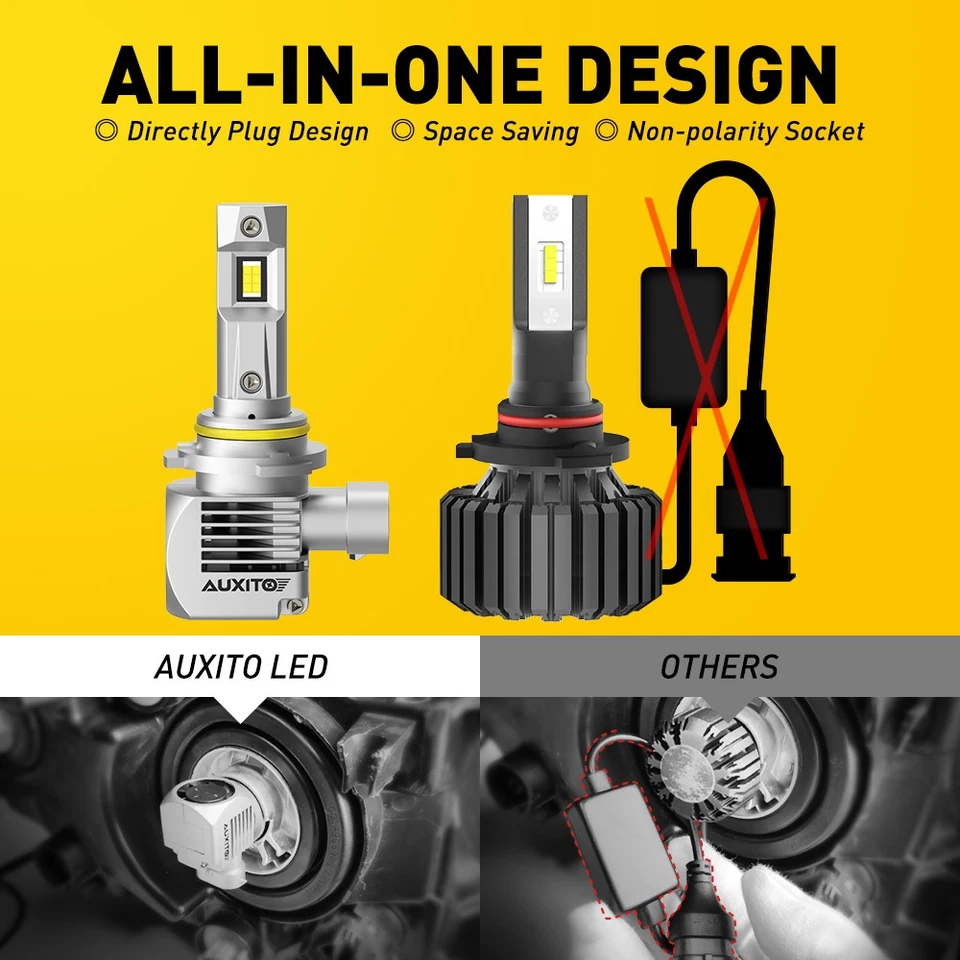 Kit de conversión de bombilla de faro LED AUXITO 9006 haz bajo 6000K inalámbrico blanco 2x Foto 3 de 4
