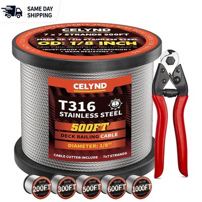 Versatile 500FT Stainless Steel Wire Rope - Ideal for DIY Projects & Railings