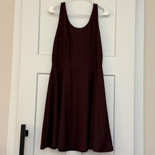 LOFT Burgundy Eyelet Fit & Flare Dress Women's Medium Sleeveless Lined Midi