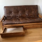 Brown Leather Futon Sofa Bed Wood Frame Storage Drawers 79x54x37 in — photo 2