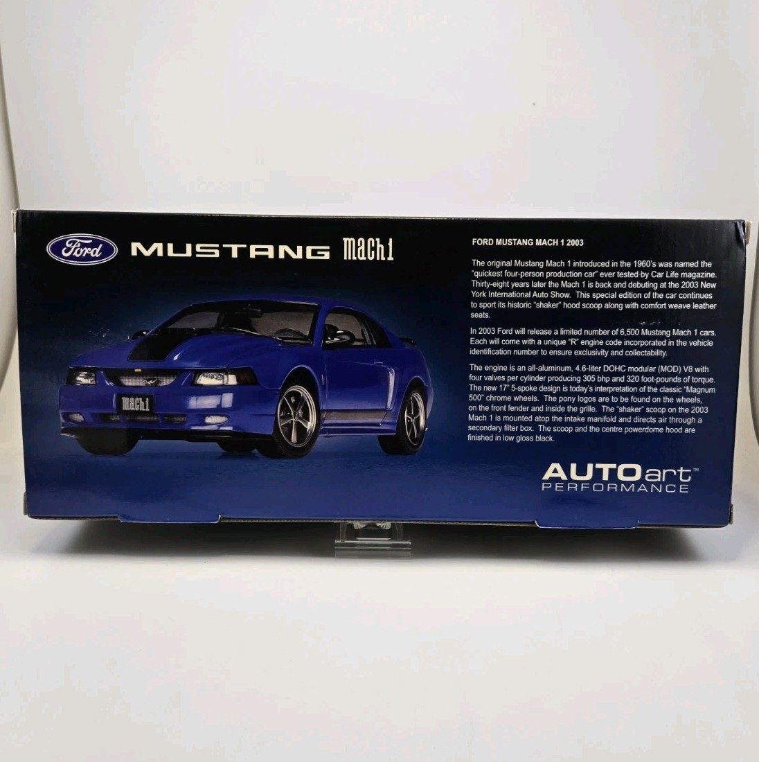 AutoArt 2003 Ford Mustang Mach I Azure Blue #73001 1/18 Scale