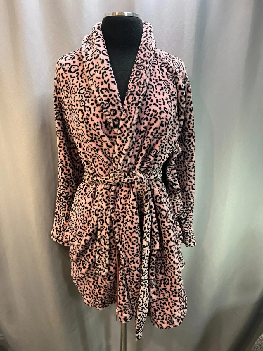 pink animal print dressing gown Womens/Ladies Hooded Pink Leopard Print Fleece Winter Dressing Universal Textiles