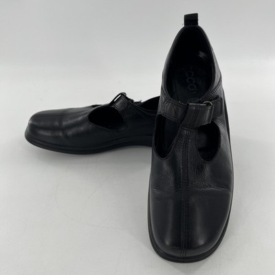 ECCO Light Mary Jane Womens Flat Black Hook Loop Shock Point EU 39 US 8 T-Strap