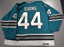 Kevin Evans 1991-92 San Jose Sharks CCM Vintage Hockey Jersey w/ 75th Patch Sewn