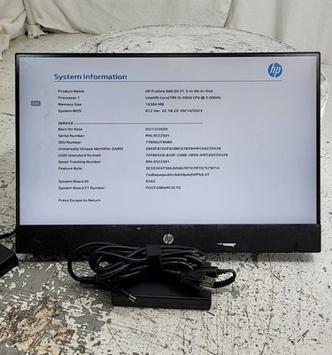 HP PROONE 600 G5 7YB06UT#ABA PC AIO CORE I5-9500 16GB 256GB 21.5'' SEE NOTES