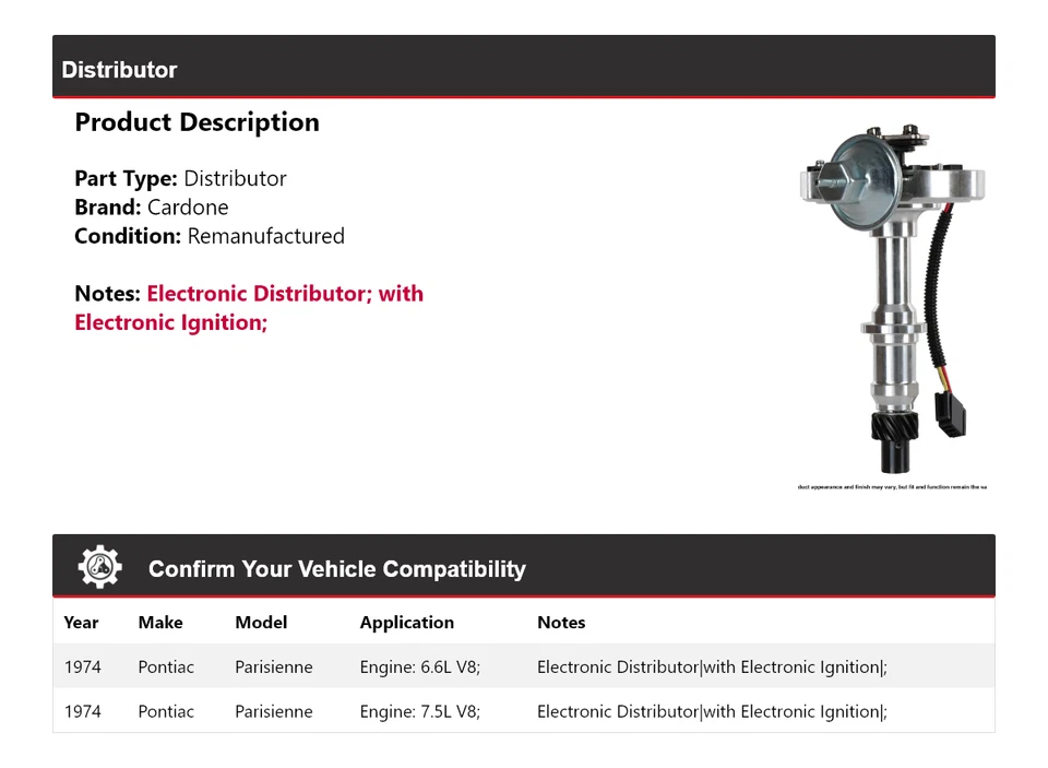 Pontiac Parisienne 1974 distribuidor cardone Foto 2 de 4