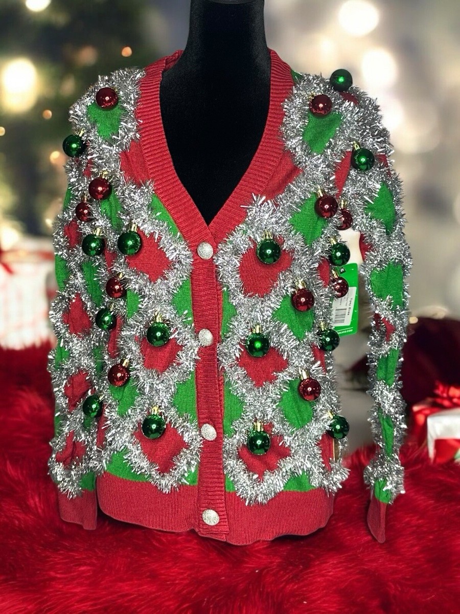 Tipsy Elves Tacky Tinsel Ugly Christmas Sweater Women's Size M Red