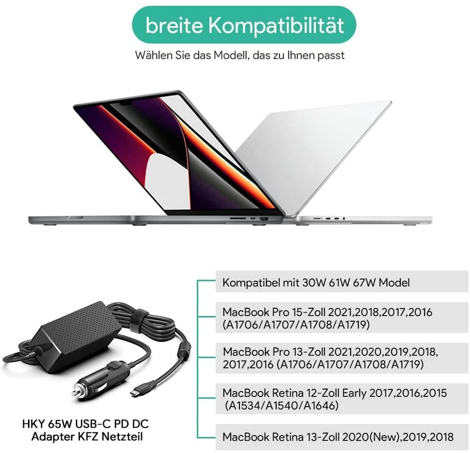 65W max KFZ Auto Ladegerät Laptop Netzteil Type C für alle Typ-C-fähigen Geräte - Bild 3 von 4