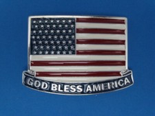 NEW OLD STOCK PATRIOTIC GOD BLESS AMERICA METAL BELT BUCKLE MADE IN USA #120