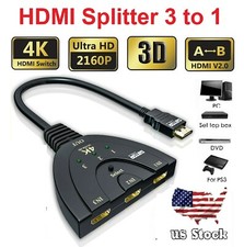 3 Port 4K HDMI 2.0 Cable 3D 3 to 1 Auto Splitter Switch Switcher 3x1 Adapter HUB