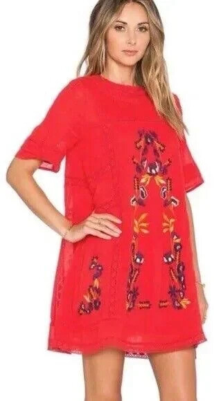 Free People Mini Sundress Perfectly Victorian Embroidered Woman Small Dress-image