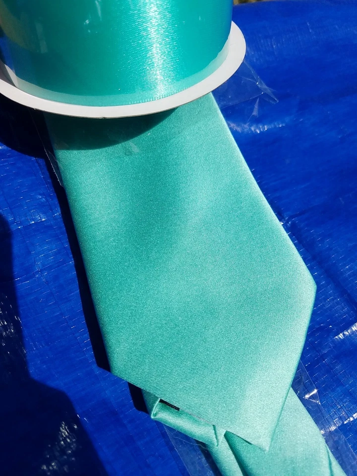 Corbata y cuadrado de bolsillo azul espuma de mar y cinta facial Dbl a juego como nueva Foto 2 de 4