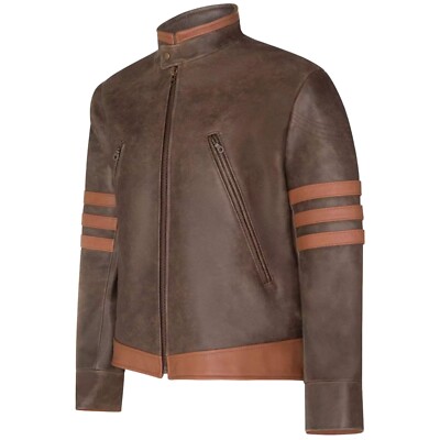 Mens X-Men Wolverine Origins Jacket Real Leather Retro Biker Bomber Coat