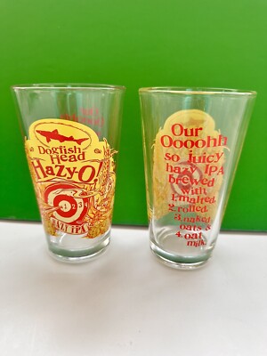   Lot 2 Rare Glasses Dogfish Head Hazy O IPA Craft Beer 16 oz. Pint Ale Glass