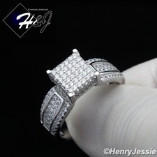 WOMEN SOLID 925 STERLING SILVER ICY BLING CZ 8MM SQUARE ENGAGEMENT RING SR81