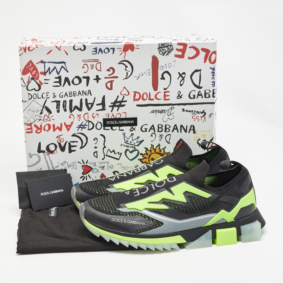 Dolce & Gabbana Black/Green Knit Fabric Sorrento Sneakers Dolce & Gabbana Black/Green Knit Fabric Sorrento Sneakers